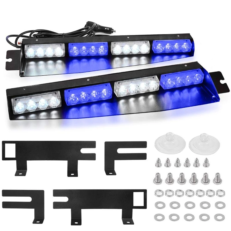 (Blue &amp White) 32 LED Visor Lights 15 Flash Patterns Emergency Strobe Windshield Split Mount Light Bar Law Enforcement Ha | Автомобили