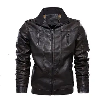 

2019 Leather Jacket Safari style Locomotive Casual Slim Fit Washed PU Faux Leather Coat Thick Plus Motorcycle Leather Clothes