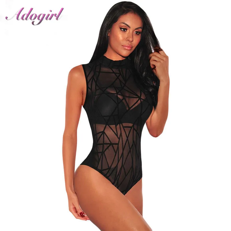 Sexy Sheer Mesh Sleeveless Bodysuit Women Mock Neck Velvet Transparent Party Club Jumpsuit Female Body Tops Tee Outfit Overalls Sexy Sheer Mesh Sleeveless Bodysuit Women Mock Neck Velvet Transparent Party Club Jumpsuit Female Body Tops Tee Outfit Overalls