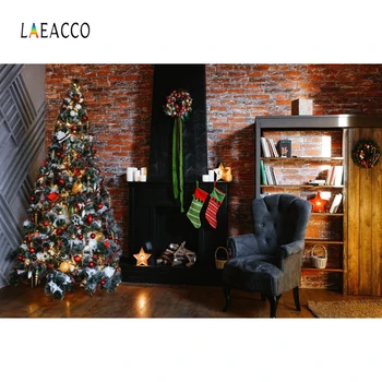 

Laeacco Christmas Backdrops Room Interior Fireplace Bookself Sofa Socks Christmas Tree Photography Backgrounds For Photo Studio