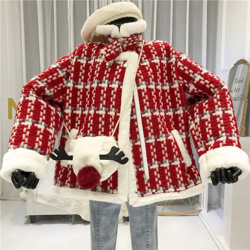 

Thick Womens Jackets and Coats Casual Solid Stand Collar Red Fashion Warm Designer Clothing Women Korean Jacket