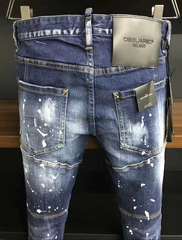 2021 Fashion Trend Dsquared2 Washed, Worn, Holes, Paint Spots Men's Jeans *A505 baggy jeans mens