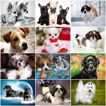 

AZQSD DIY Unframe Oil Painting By Numbers Dog Acrylic Paint Coloring By Numbers Canvas Animal Handpainted Gift Kits