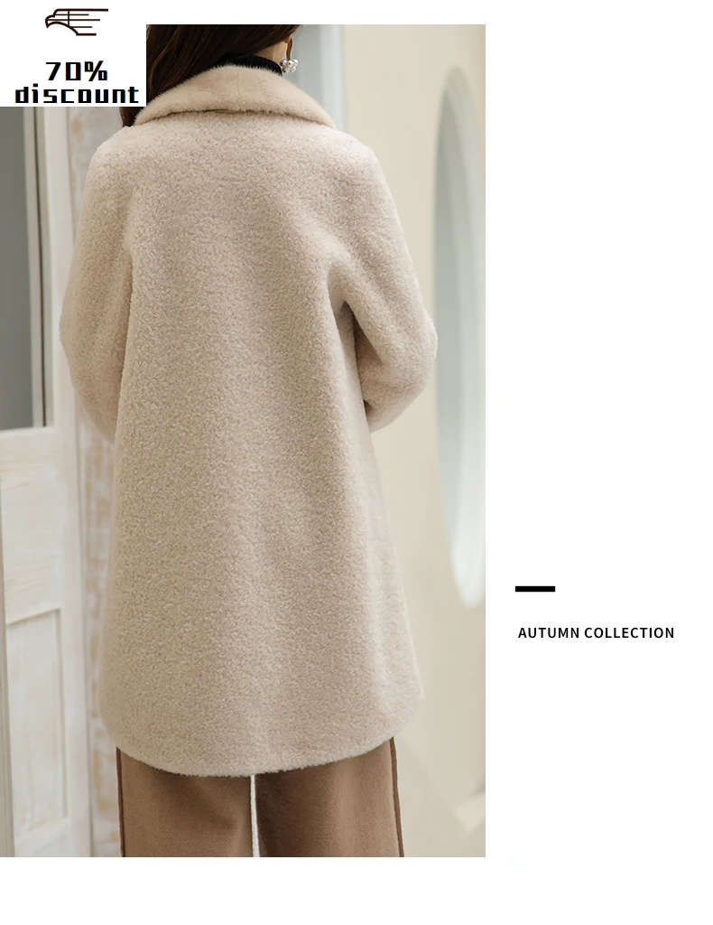 

Real Fur Coat Female Sheep Shearling Winter Jacket Women Mink Fur Collar 300% Wool Coat Korean Jackets Manteau Femme MY