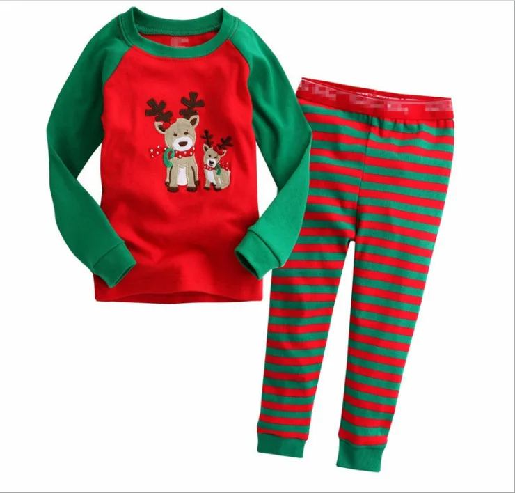 New Kids Girls Pijamas Winter Pajamas Baby Boys Sleepwear Children Green White Striped Christmas Pajamas