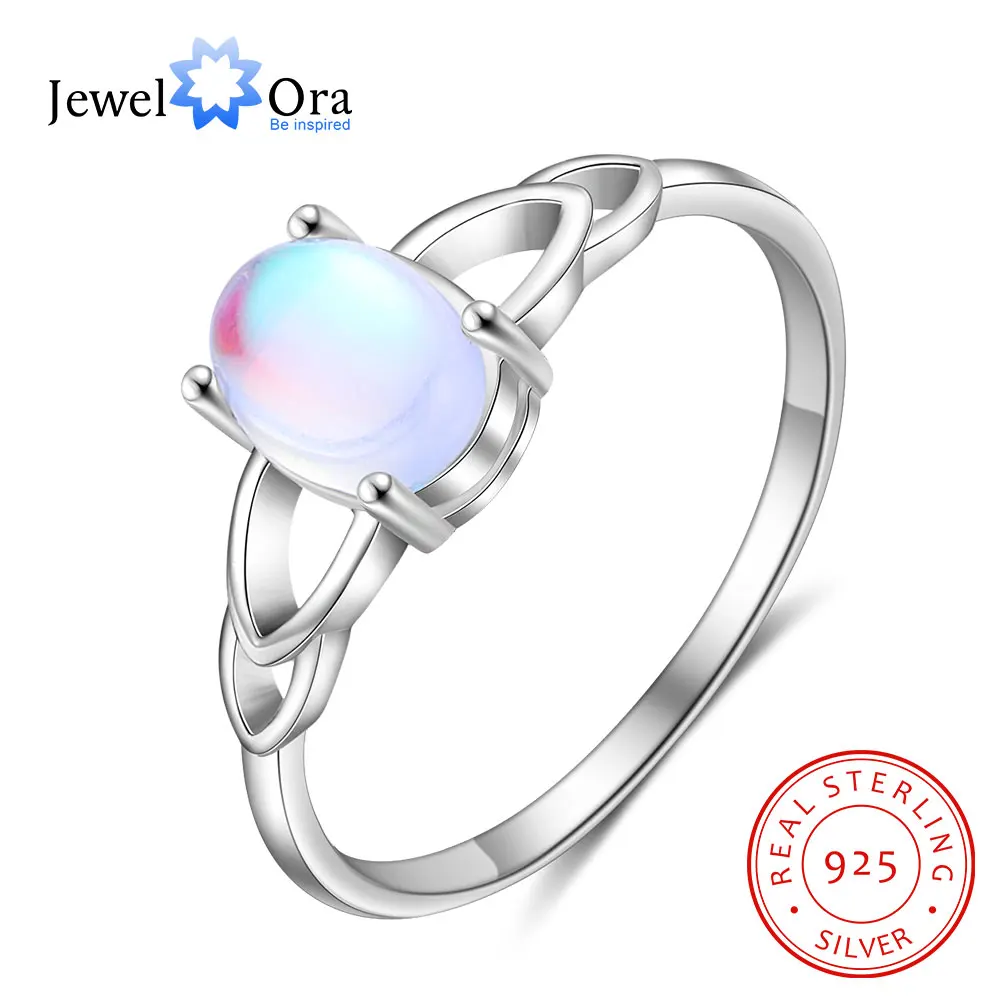 

JewelOra 925 Sterling Silver Oval Moonstone Rings for Women Silver 925 Jewelry Female Finger Ring Hollow Out Trendy Jewelry