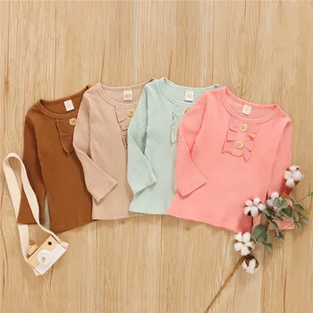 

Autumn Kids Girls Baby Tops Long Sleeve Solid Color Ruffle Round Neck Spring Clothing 1-6Y