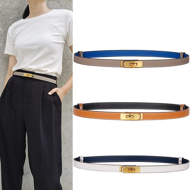 Women Fashion Trend Wild Double-sided Two-color Exquisite Alloy Buckle Genuine Leather Belt Dress Jeans Decoration Cowhide Belt ladies belt for jeans