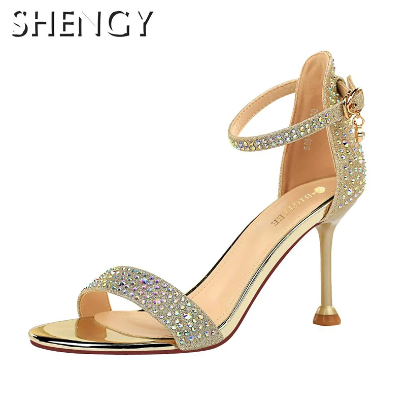 Rhinestone Sandals Ladies 2020 Dress Shoes Women High Heels Holiday Party Wedding Outdoor Formal High Heels Beautiful Shoes