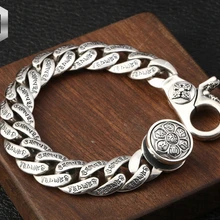 S925 Стерлинговое серебро ювелирные изделия Ретро Личность для мужчин тайский серебряный классический буддийский шесть слов мантра поворота браслет
