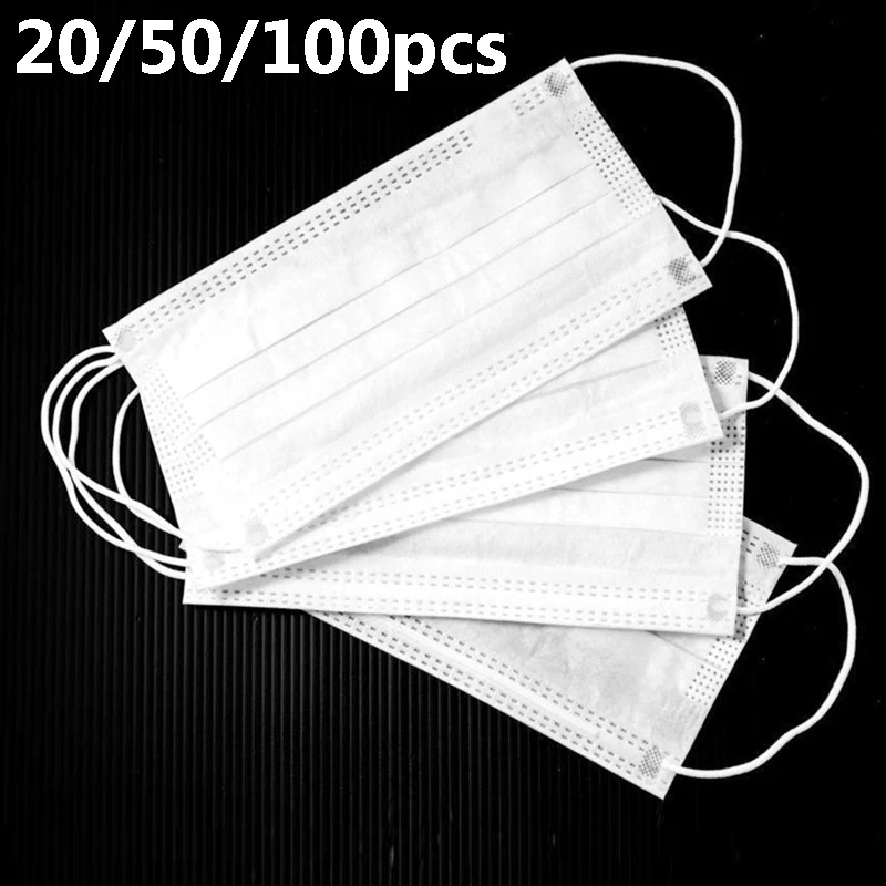 

20/50/100/200/500pcs Disposable Masks Non Woven Anti-dust 3 Layers Breathable Earloops Face Mouth Muffle