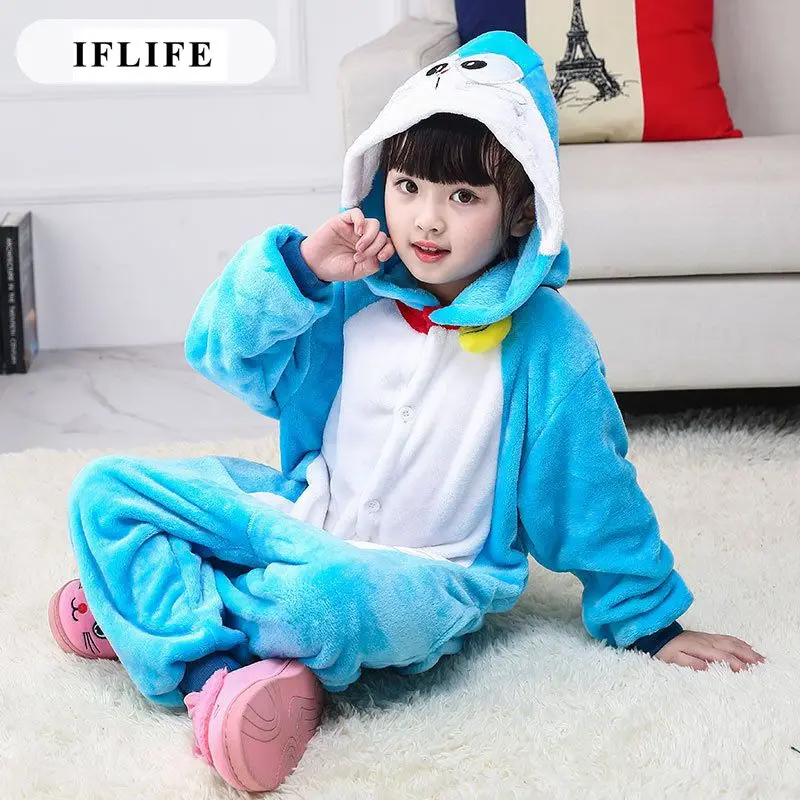 

Kids Halloween Costumes Cartoon Animal Doraemon Cute Outfit Flannel Special Party Boy Girl Onesie Pajama Suit