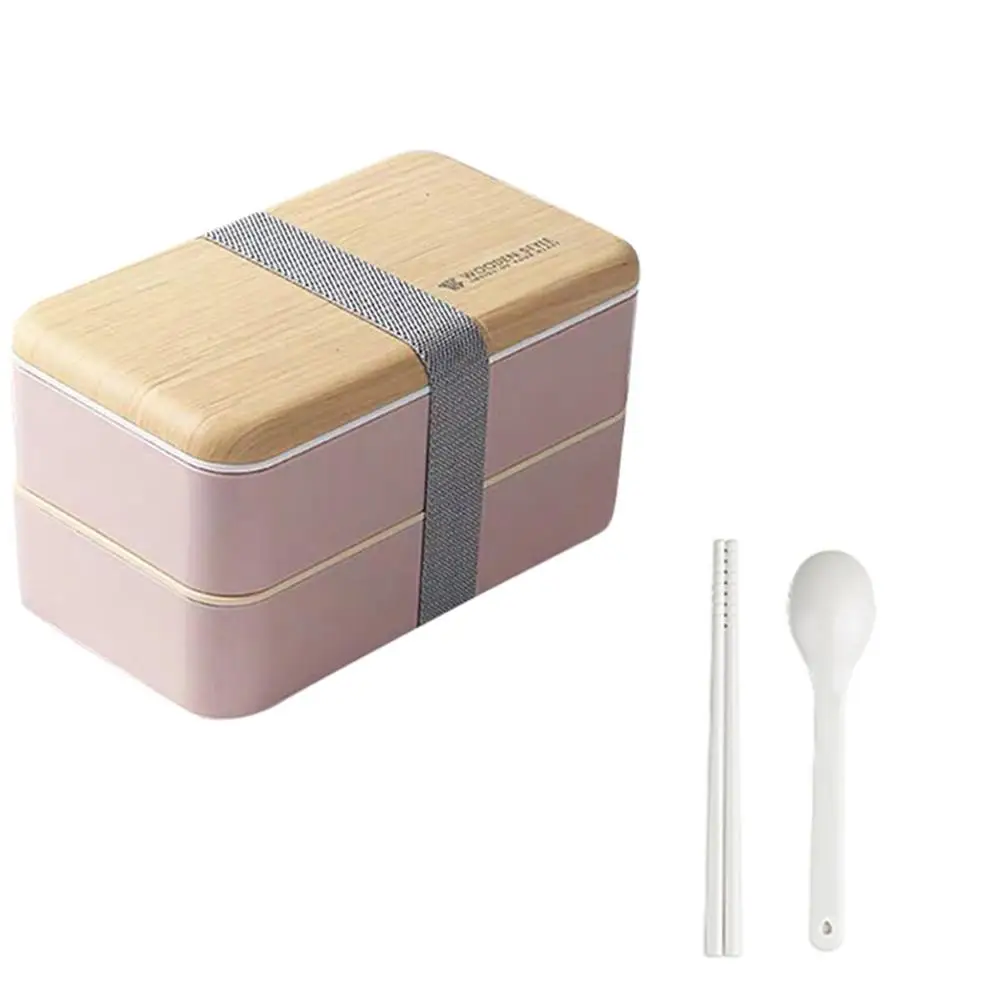 Микроволновая печь двухслойный Ланч-бокс 1200 мл деревянный салат Bento box BPA бесплатно портативный контейнер для рабочих студентов - Цвет: pink