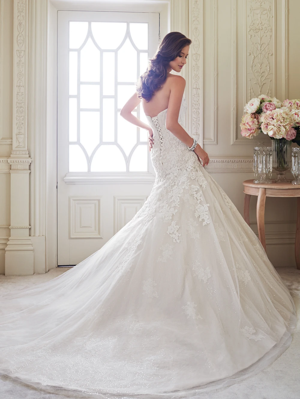 Primavera glamourosa a-querida linha mangas ata com apliques vestidos de noiva vestido de noivas dy-101