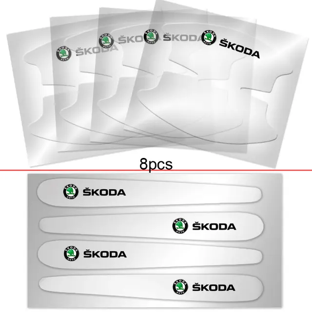8pcs Transparent Car Door Handle Sticker Decoration Protector Film for Skodas Octavia Fabia Rapid Yeti Kodiaq Car Styling Badge Transparent