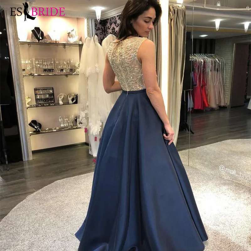 Королевское синее платье для особых случаев с кружевной аппликацией Vestido De Noche, вечернее платье с круглым вырезом, вечерние платья для выпускного вечера, вечерние платья ES2625