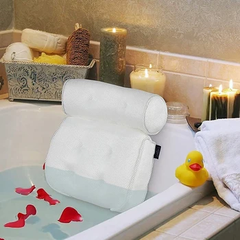 

3D Mesh Spa Bath Pillow Bathroom Soft With Suction Cup Spa Bathtub Pillow Deep Spongy Cushion Relaxing Massage Pillow Bathroom