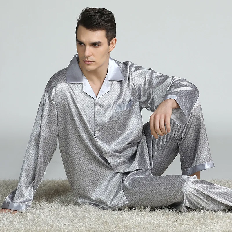 Tanio Zestaw piżamowy satynowa bielizna nocna ze sztucznego jedwabiu mężczyźni sklep