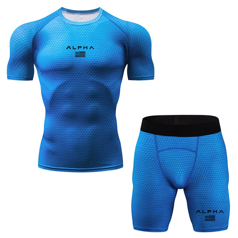 Men's Sports Compression Racing Set T-Shirt+ Pants- Skin Tights Fitness Long Sleeve Training Running Suits Clothing Yoga Wear - Цвет: picture color