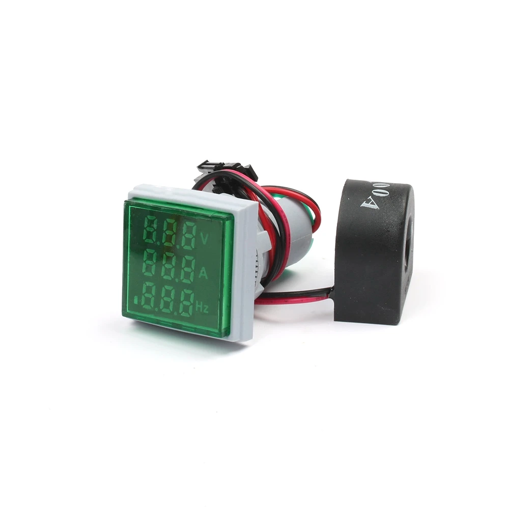 22 мм Цифровой 3в1 Гц ток вольтметр-Амперметр AC светодиодный индикатор напряжения метр тестер сигнальные огни AC 60-500 в красочные - Цвет: Зеленый