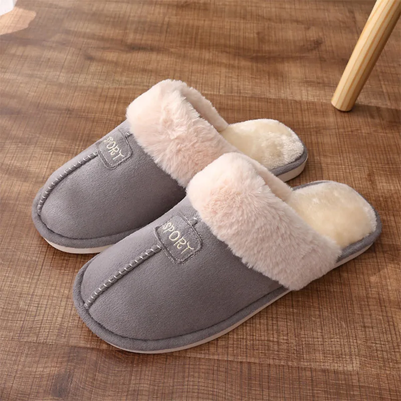 MCCKLE/зимняя домашняя обувь; теплые тапочки; женские модные плюшевые тапочки для пары; женская теплая Домашняя обувь хлопковая - Цвет: Серый