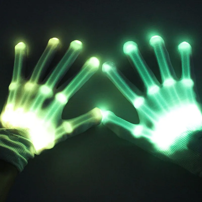 1 пара 12 клолоров светодиодный светящиеся перчатки освещение мигающий палец светящиеся мигающие Красочные перчатки со скелетом танцевальный клуб вечерние реквизит