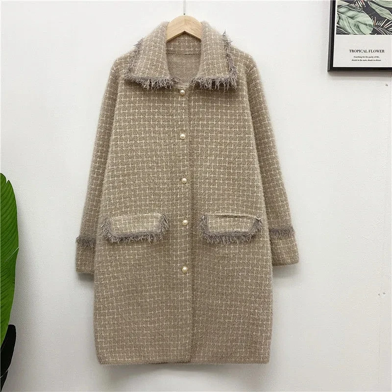 

Imitation mink fleece Faux fur jacket coat women long jacket 2020 autumn and winter new plaid coat warm plush coat women fashion