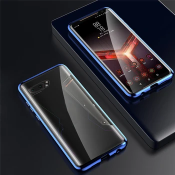

Metal Frame Tempered Glass Transparent Magneto Phone Shell Protective Case for ASUS ROG Phone II 2 /ZS660KL Front & Rear Cover