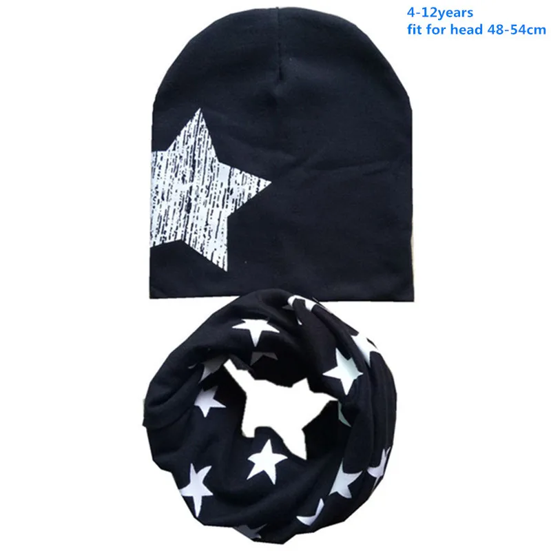 Kids Winter Hat Scarf Set Spring Autumn Star Pattern Cotton Beanies Suit 0-3 Year Baby 4-12Year Kid