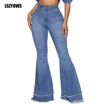 

Fashion Bell Bottom Denim Pants Women Vintage Tassel Skinny Flare Jeans Female Trousers Solid Casual High Waist Streetwear Jeans