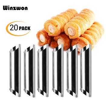 

20Pcs Cream Horn Molds Stainless Steel Cannoli Tubes Pastry Cream Horn Mold Dessert Waffle Cone Pastry Roll Horn Croissant Mold
