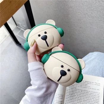 

Cute Music Bear Silicone Bluetooth Wireless Earphones Case for Airpods Case Headphone Protective Cover Box