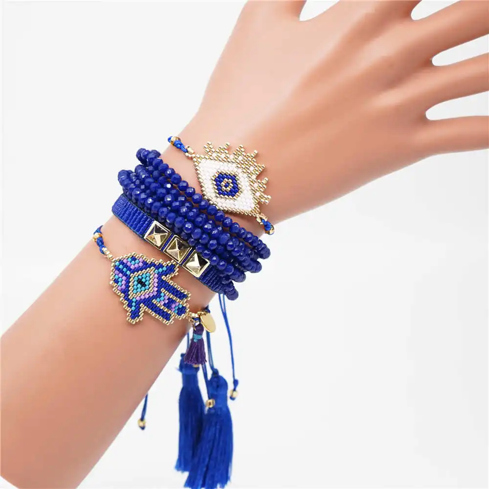 Go2boho сглаза браслеты для женщин Delica MIYUKI браслет Фатима хамса Hnad ювелирные изделия Синий Кристалл кисточкой Pulsera Mujer ювелирные изделия