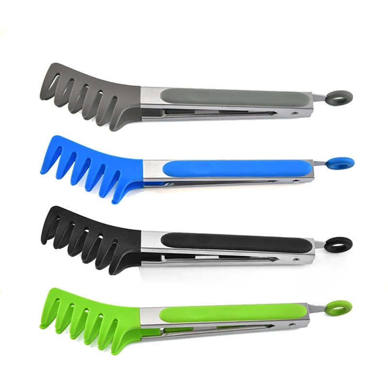 Food Grade Silicone Pasta Tongs Non Slip Stainless Steel Pasta Tongs