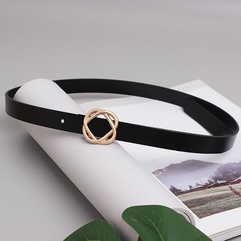 

2021 Design Women Slim Belt Split Leather Cowhide Waist Belt Irregular Buckle Solid Cow Leather Adjustable Belt Female Ceinture