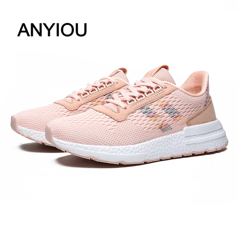 

ANYIOU 2020 Spring Autumn Women Casual Shoes Shallow Trainers Black Breathable Black Sneakers Female Sneakers Large Size 36-45