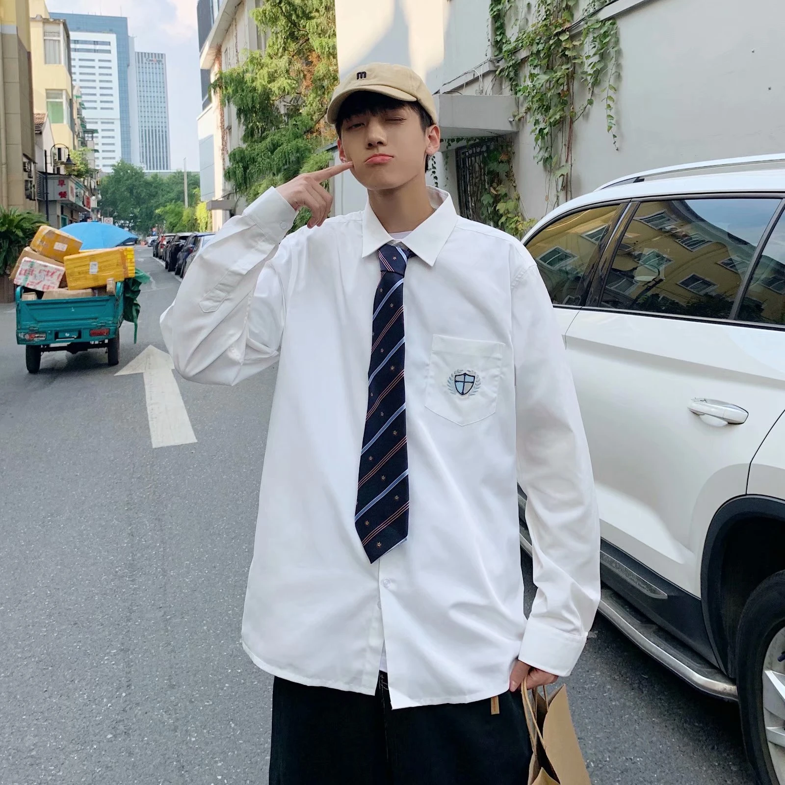 Growl Seaside Ladder Hong Kong Style Korean Version Of The New Dk Uniform College Style  Long-sleeved White Shirt Boy Couple The Same Jk Shirt - Shirts - AliExpress