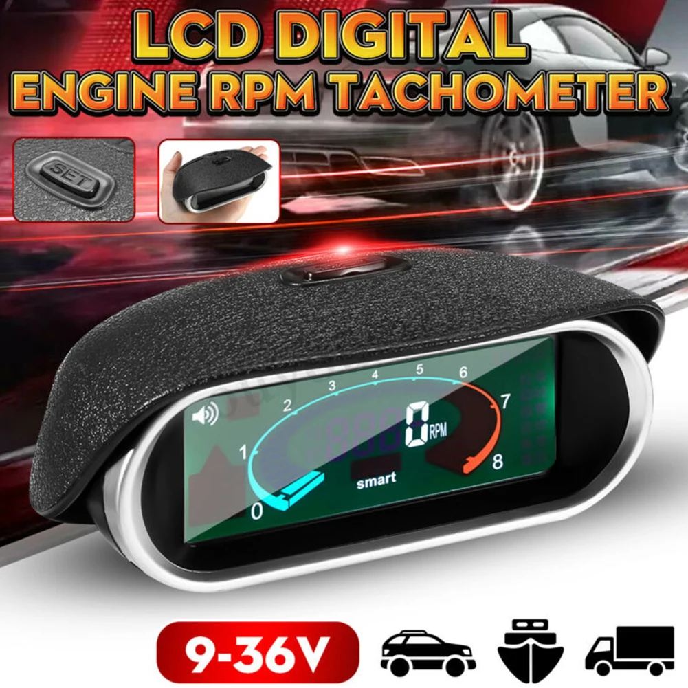 Car Universal LCD 50-9999RPM Tachometer Digital Engine Tach Gauge Boat Truck High Sensitivity Easy Operation Clear Display | Автомобили и