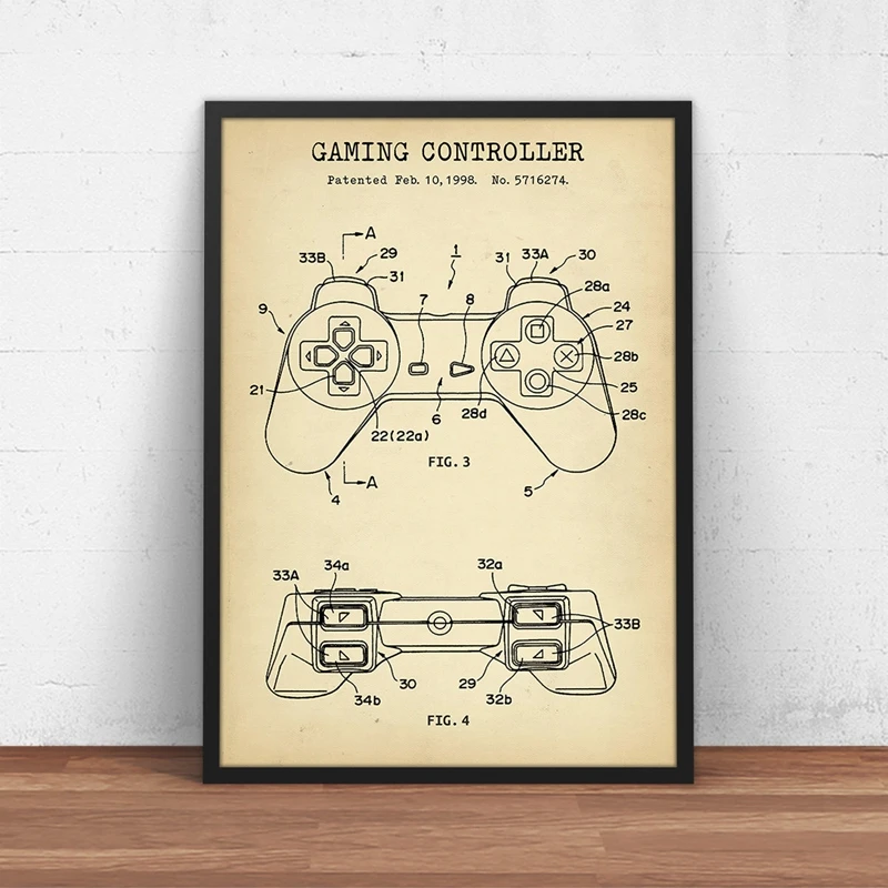 

Gaming Controller Blueprint Art Posters Patent Prints Gamer Gifts Game Room Decor Gamepad Poster Wall Art Canvas Painting