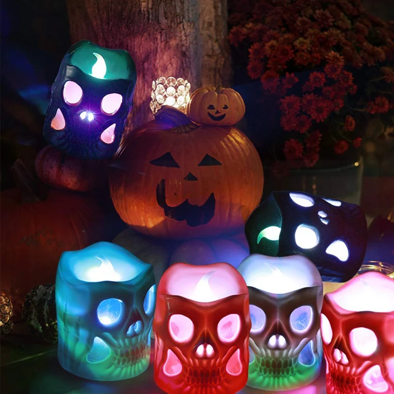 

Top-LED Halloween Lights, Battery Operated 3D Halloween Skeleton Candle Lights, Flickering Colorful LED Fake Candles for Hallowe