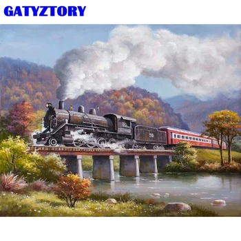 

GATYZTORY Frame Mountain DIY Painting By Numbers Train Modern Wall Art Canvas By Numbers For Adults Home Wall Decors Artwork