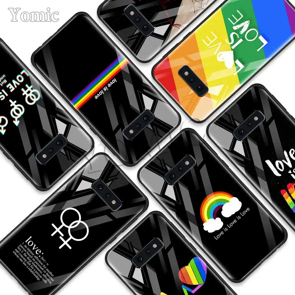 

Lesbian LGBT Rainbow Tempered Glass Phone Case for Samsung Galaxy S10 S10e S9 S8 S10 Plus Note 9 A50 A30 Soft Edge Cover