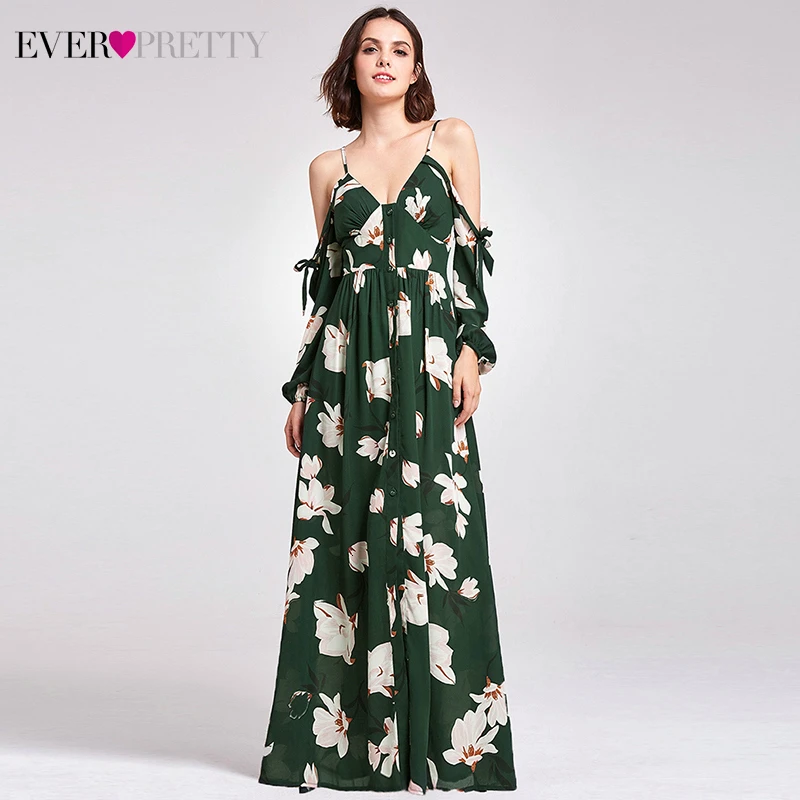 Платья для выпускного вечера с цветочным принтом Ever Pretty AS07178GR ТРАПЕЦИЕВИДНОЕ ПЛАТЬЕ С v-образным вырезом простое пляжное стильное