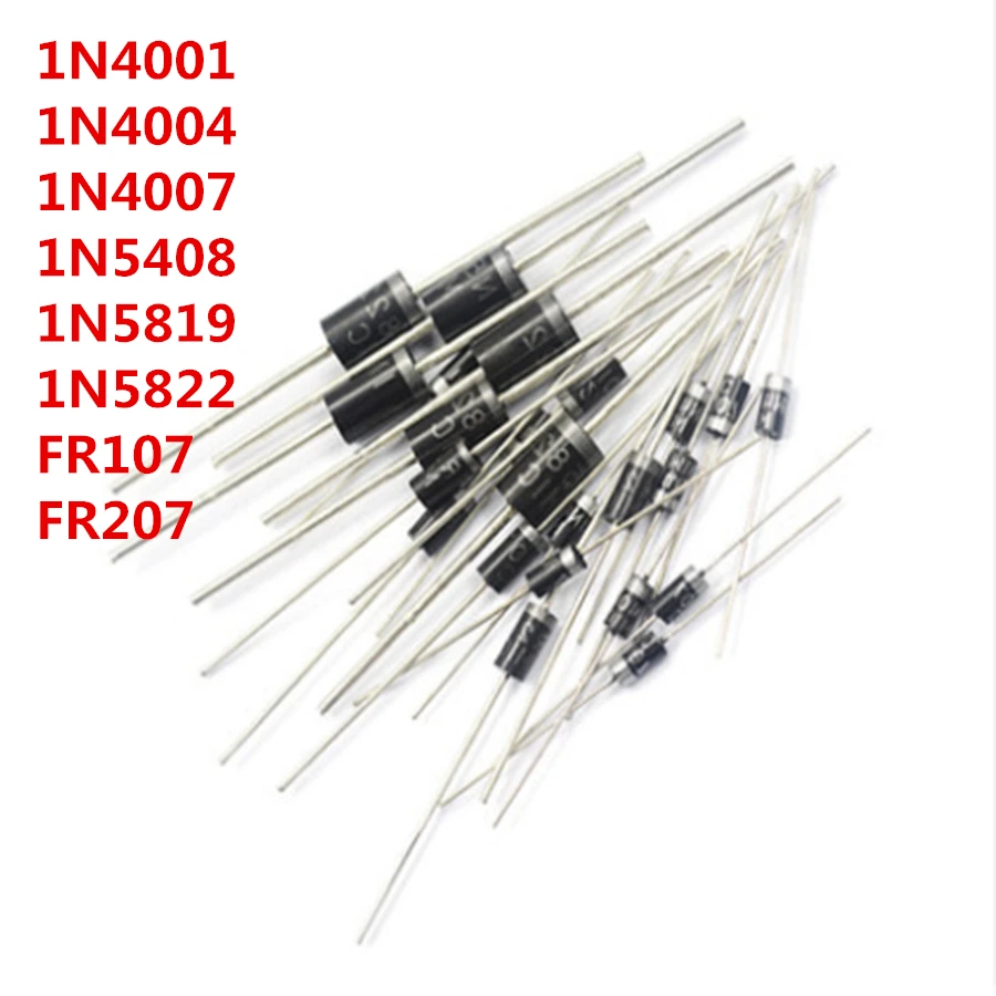 100 шт. 1N4001 1N4004 1N4007 1N5408 1N5819 1N5822 FR107 FR207 DO 41 выпрямительный диод|Интегральные схемы| |