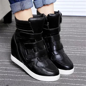 

Spring and autumn new high to help Velcro thick bottom female increase single shoes students tide high shoes