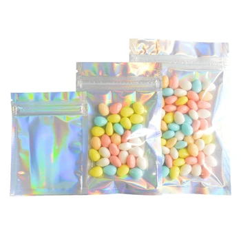 

20Pcs Iridescent Zip lock Bags Pouches Cosmetic Plastic Laser Iridescent Bags Holographic Makeup Bags Hologram Zipper Bags hot