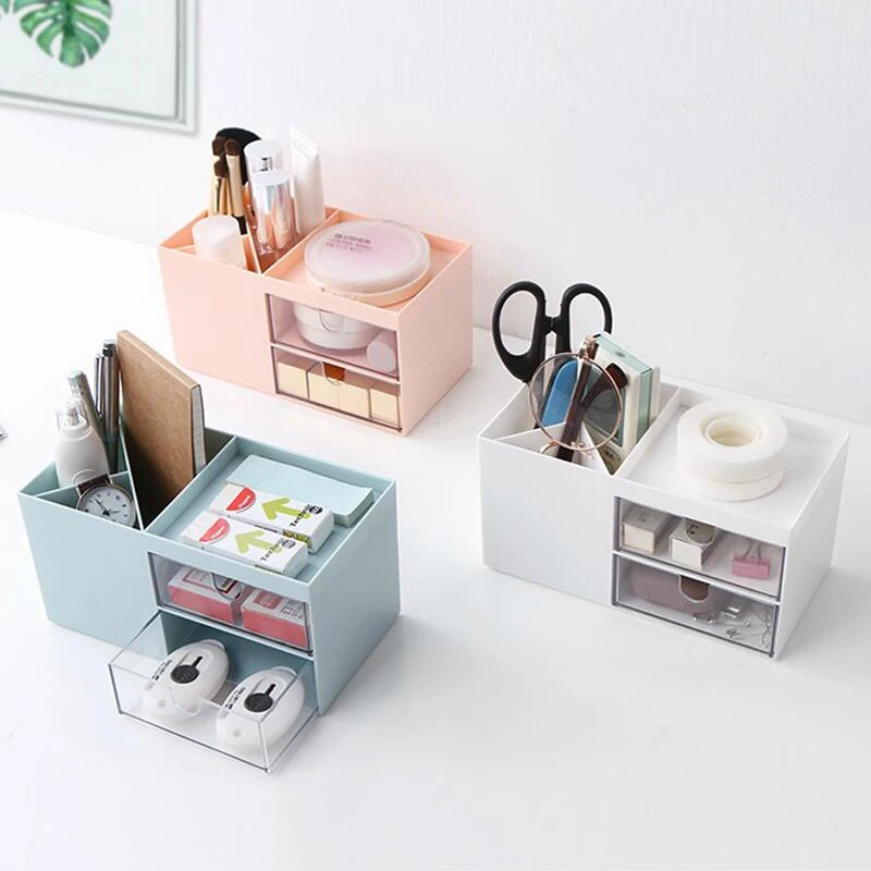 

Nordic style desktop receiving box multifunctional penholder with drawer ABS plastic stationery organizer brush pot pen holder