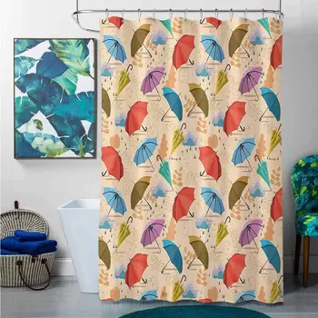 

Shower Curtains for Bathroom Navy Apartment Decor,Open and Close Umbrella Display Autumn Season Digital Modern Illustration