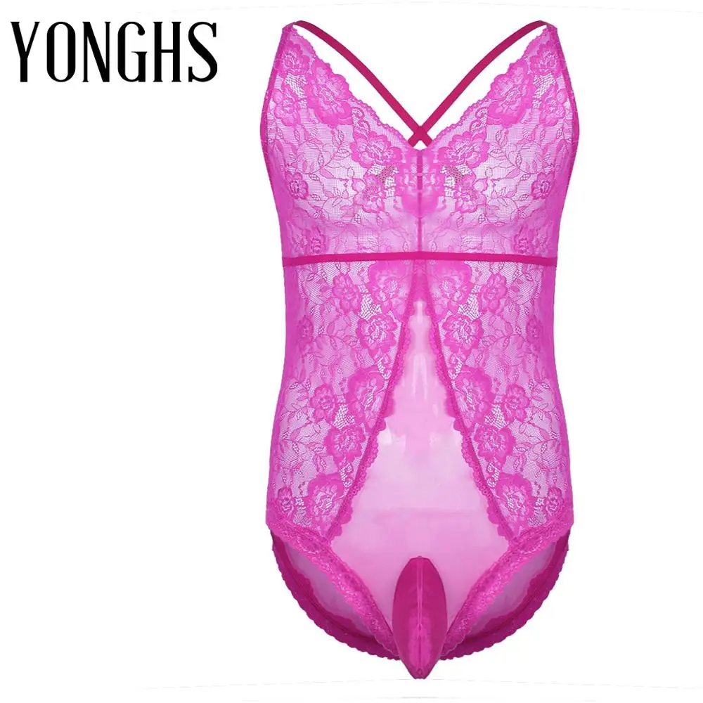 YONGHS Mens 2 Pieces Lingerie Set Satin Ruffled Crop Top with Sissy Shorts Panties Gay Nightwear