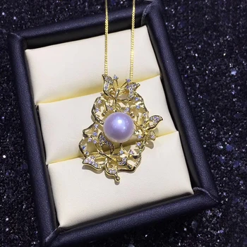 

FENASY Natural Freshwater Pearl Pendant Necklaces For Women 925 Sterling Silver Handcrafted Fashion Gold Color Butterfly Pendant